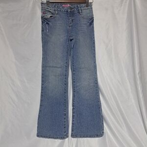 VTG Y2K Zana Di Girls Size 8‎ Flare Jeans Pink Orange Rhinestone Embellishments
